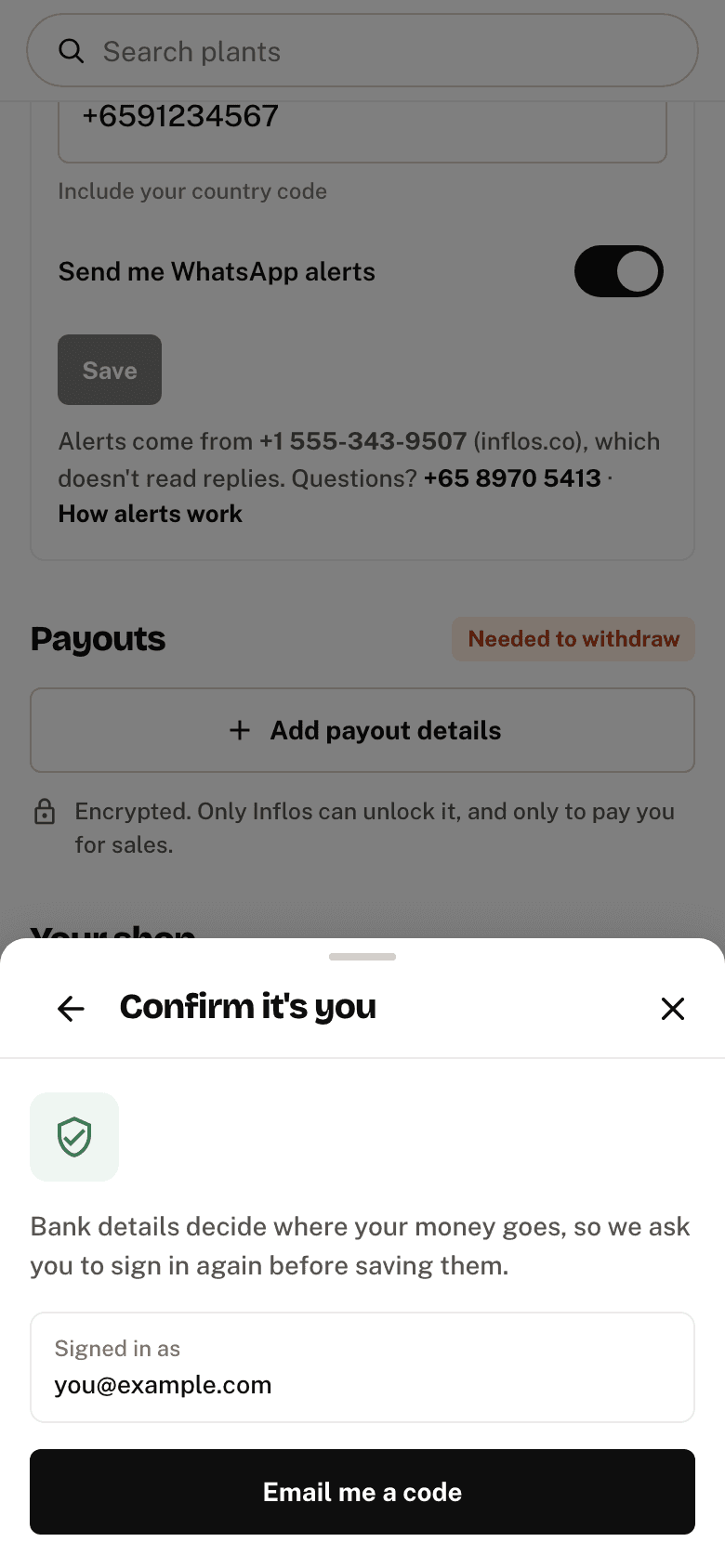 The Confirm it's you step before saving payout details